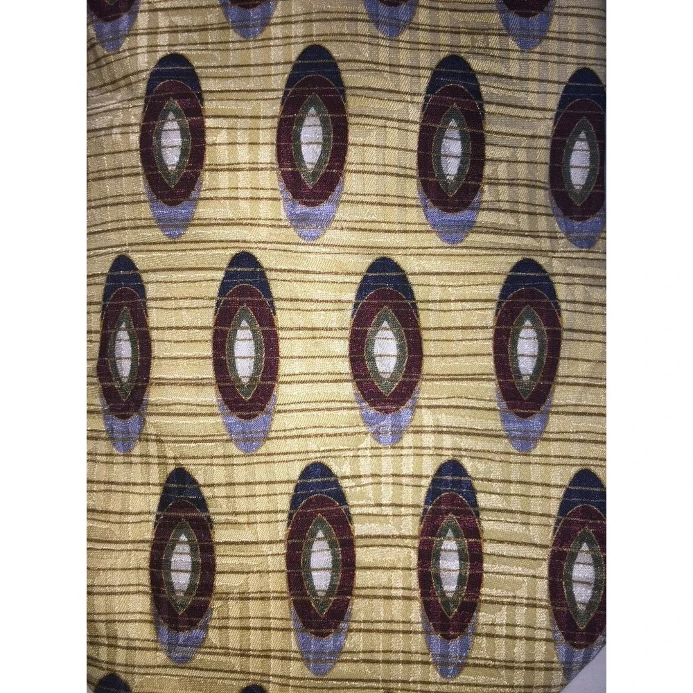 NOS Bill Blass Black Label Yellow with Ovals Silk Neck Tie Short‎ 56